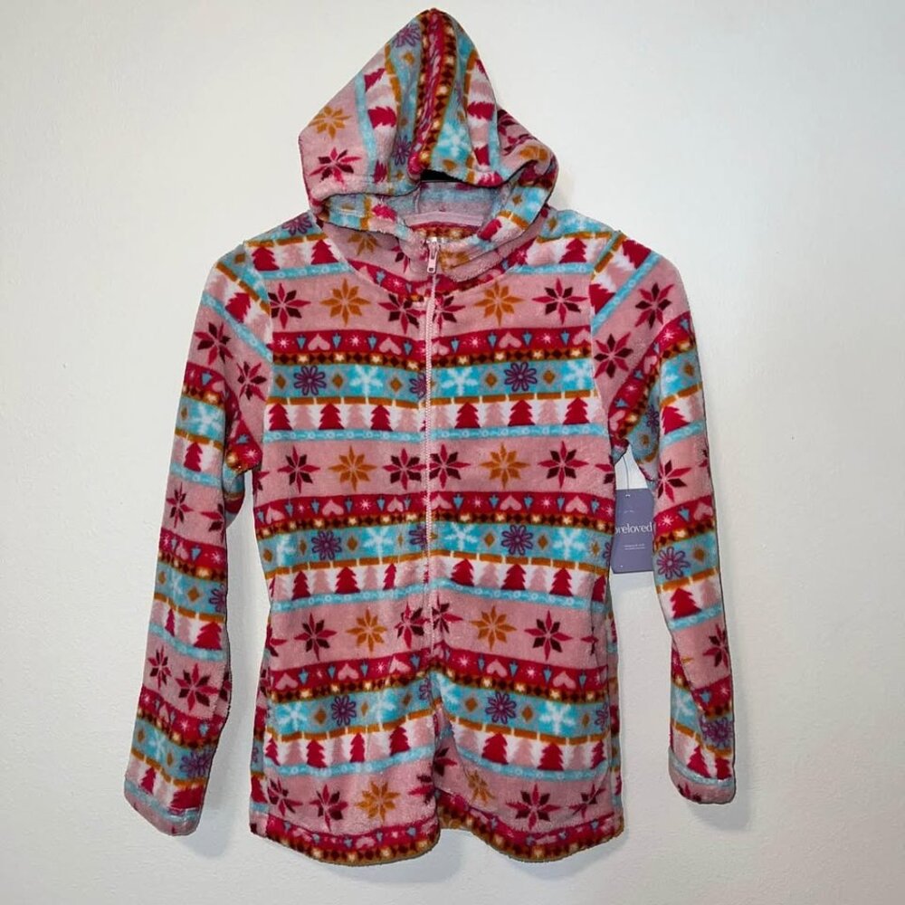 Girls 'Outdoors Kids' Bass Pro Fleece Jacket - Size L (snowflake/tree pattern)